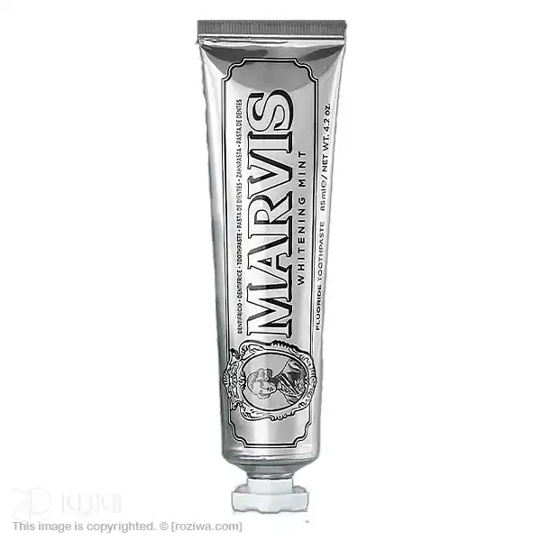 خمیر دندان مارویس سفید کننده اصل مدل WHITENING MINT نقره ای حجم 85 میلی لیتر محصول ایتالیا